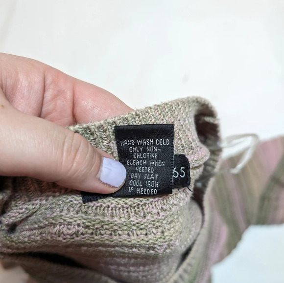 Vintage Y2K Design 365 Cotton Blend  Striped Knit Pink Green Sweater L - Picture 5 of 7